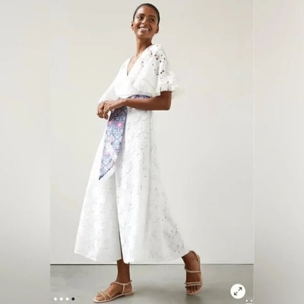 NEW Sachin & Babi Anthropologie White Lace Maxi Dress Women's Size 4 v-neck